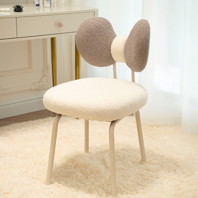 Contemporary Nordic Curved Lamb Fleece Upholstered Swivel Vanity Stool Bow-Knot Backrest For Bedroom