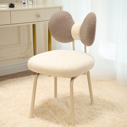 Contemporary Nordic Curved Lamb Fleece Upholstered Swivel Vanity Stool Bow-Knot Backrest For Bedroom