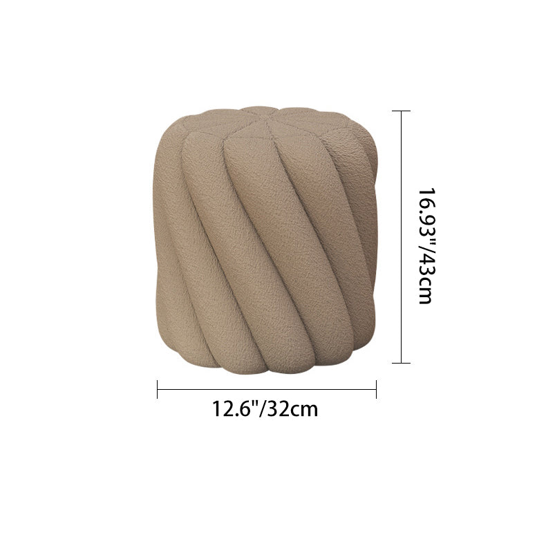 Contemporary Scandinavian Spiral Cylinder Lamb Fleece Solid Wood Frame Portable Vanity Stool For Bedroom