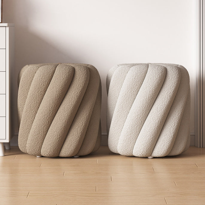 Contemporary Scandinavian Spiral Cylinder Lamb Fleece Solid Wood Frame Portable Vanity Stool For Bedroom
