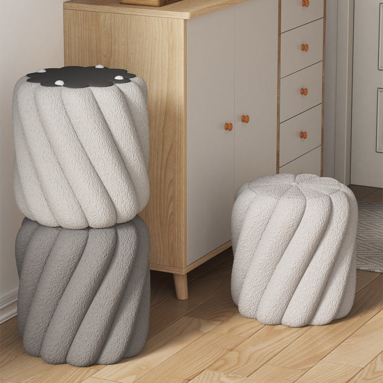 Contemporary Scandinavian Spiral Cylinder Lamb Fleece Solid Wood Frame Portable Vanity Stool For Bedroom
