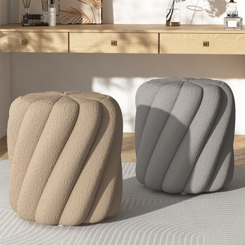 Contemporary Scandinavian Spiral Cylinder Lamb Fleece Solid Wood Frame Portable Vanity Stool For Bedroom