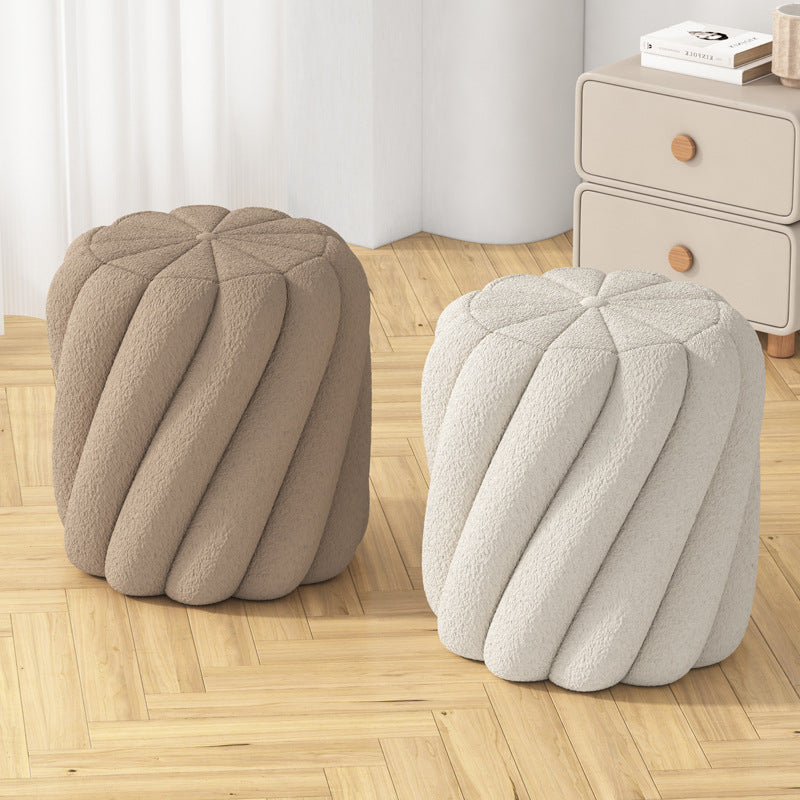 Contemporary Scandinavian Spiral Cylinder Lamb Fleece Solid Wood Frame Portable Vanity Stool For Bedroom