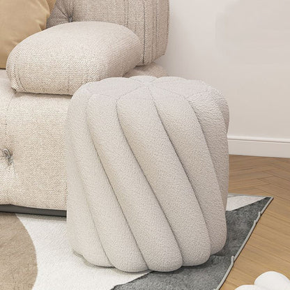 Contemporary Scandinavian Spiral Cylinder Lamb Fleece Solid Wood Frame Portable Vanity Stool For Bedroom