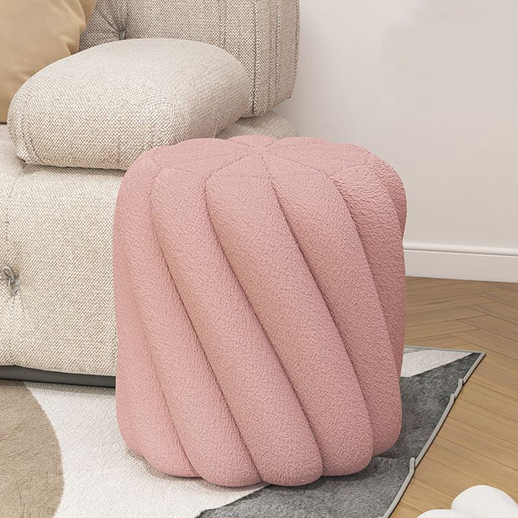 Contemporary Scandinavian Spiral Cylinder Lamb Fleece Solid Wood Frame Portable Vanity Stool For Bedroom