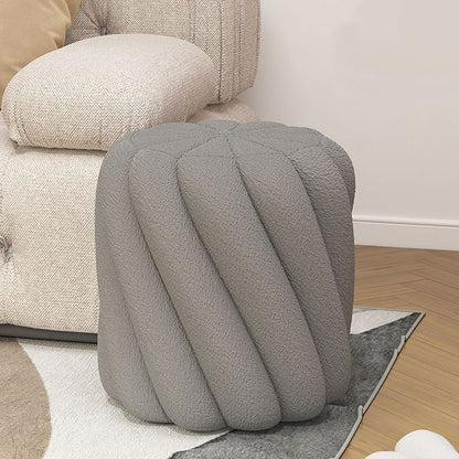 Contemporary Scandinavian Spiral Cylinder Lamb Fleece Solid Wood Frame Portable Vanity Stool For Bedroom