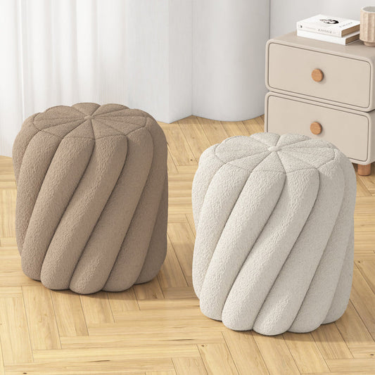 Contemporary Scandinavian Spiral Cylinder Lamb Fleece Solid Wood Frame Portable Vanity Stool For Bedroom