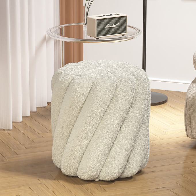 Contemporary Scandinavian Spiral Cylinder Lamb Fleece Solid Wood Frame Portable Vanity Stool For Bedroom