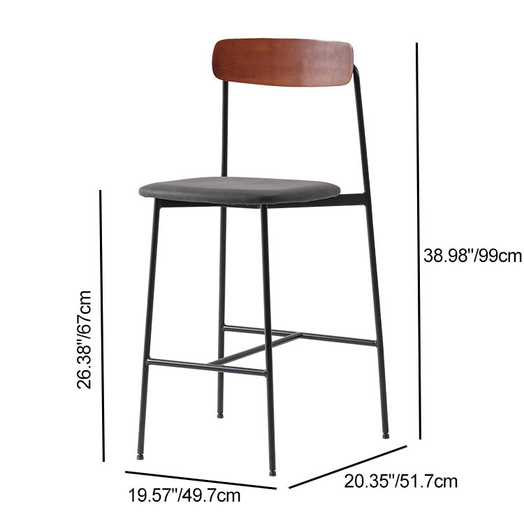 Modern Transitional Round Fabric Cushion Metal Bar Stool Flip-Up Solid Wood Backrest Footrest For Dining Room