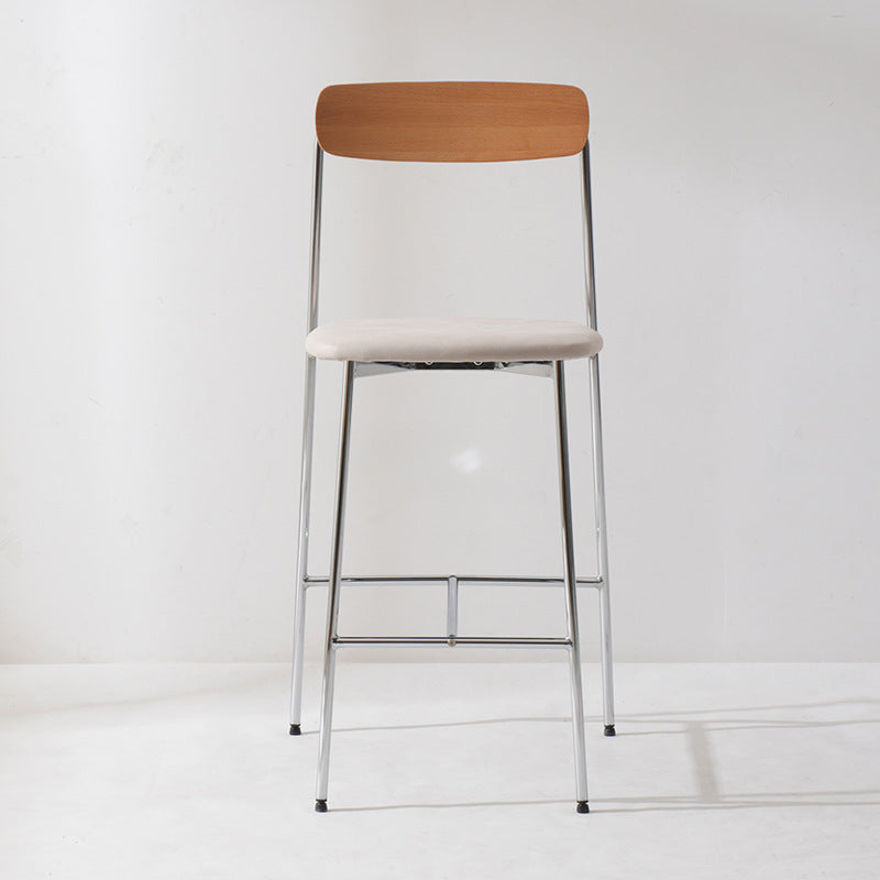 Modern Transitional Round Fabric Cushion Metal Bar Stool Flip-Up Solid Wood Backrest Footrest For Dining Room