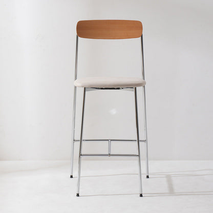 Modern Transitional Round Fabric Cushion Metal Bar Stool Flip-Up Solid Wood Backrest Footrest For Dining Room