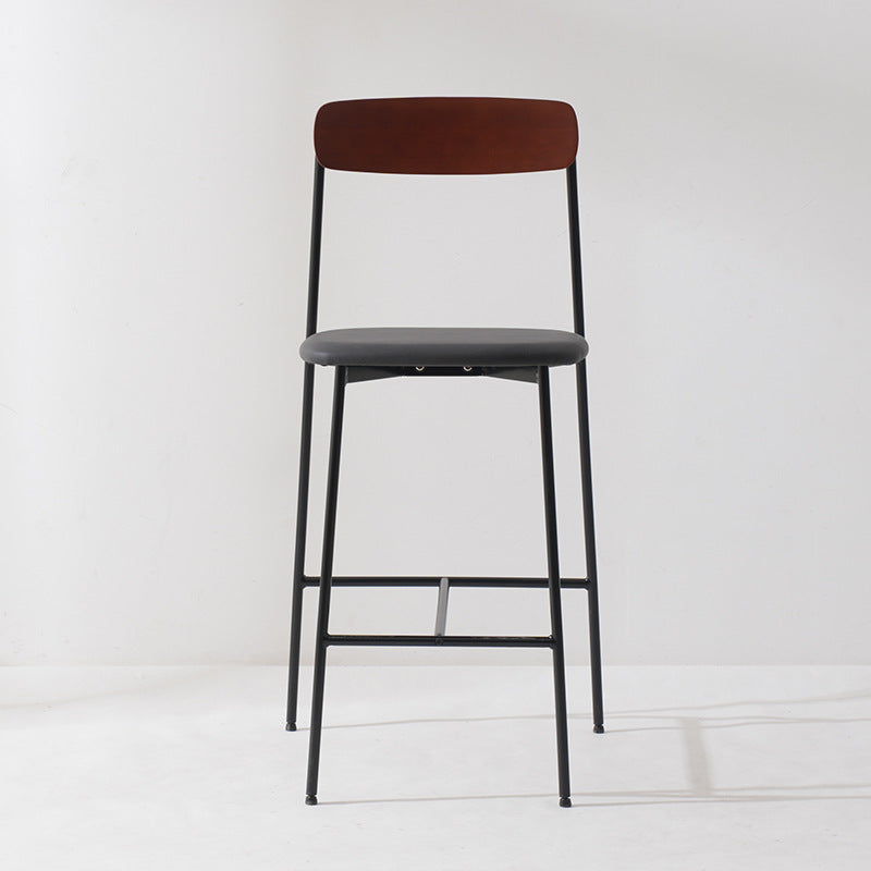 Modern Transitional Round Fabric Cushion Metal Bar Stool Flip-Up Solid Wood Backrest Footrest For Dining Room