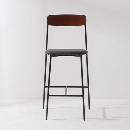 Modern Transitional Round Fabric Cushion Metal Bar Stool Flip-Up Solid Wood Backrest Footrest For Dining Room