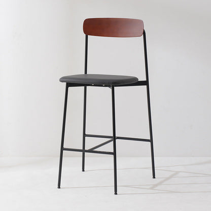 Modern Transitional Round Fabric Cushion Metal Bar Stool Flip-Up Solid Wood Backrest Footrest For Dining Room