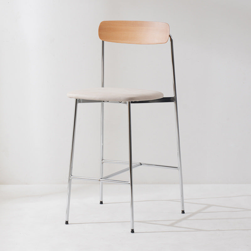 Modern Transitional Round Fabric Cushion Metal Bar Stool Flip-Up Solid Wood Backrest Footrest For Dining Room