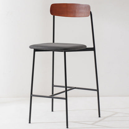 Modern Transitional Round Fabric Cushion Metal Bar Stool Flip-Up Solid Wood Backrest Footrest For Dining Room