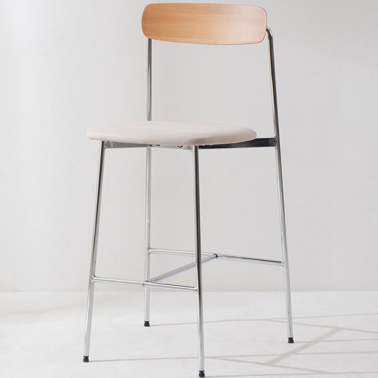 Modern Transitional Round Fabric Cushion Metal Bar Stool Flip-Up Solid Wood Backrest Footrest For Dining Room