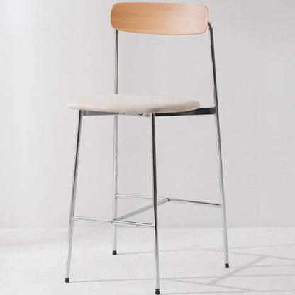 Modern Transitional Round Fabric Cushion Metal Bar Stool Flip-Up Solid Wood Backrest Footrest For Dining Room