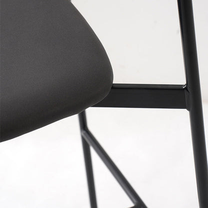 Modern Transitional Round Fabric Cushion Metal Bar Stool Flip-Up Solid Wood Backrest Footrest For Dining Room