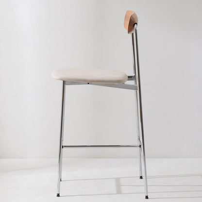 Modern Transitional Round Fabric Cushion Metal Bar Stool Flip-Up Solid Wood Backrest Footrest For Dining Room