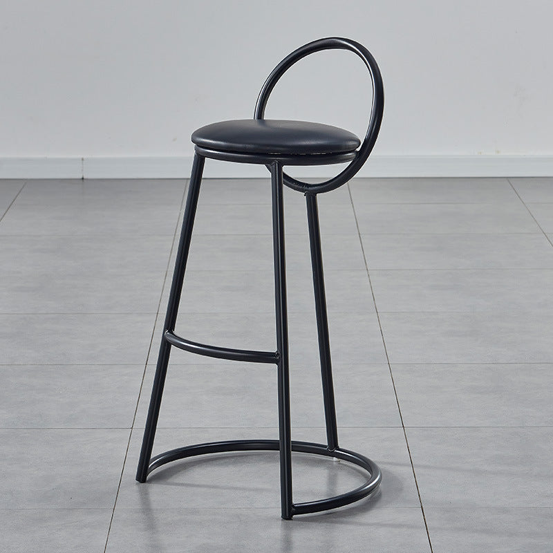 Modern Transitional Round Houndstooth Cushion Metal Bar Stool Arc Backrest Footrest For Dining Room