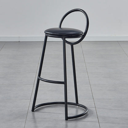 Modern Transitional Round Houndstooth Cushion Metal Bar Stool Arc Backrest Footrest For Dining Room
