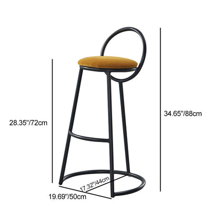Modern Transitional Round Houndstooth Cushion Metal Bar Stool Arc Backrest Footrest For Dining Room