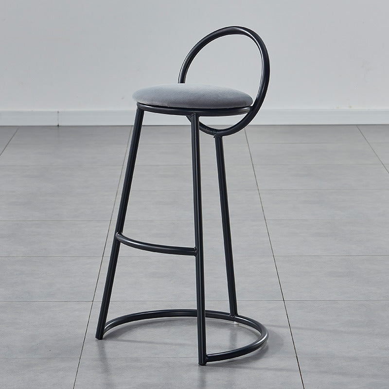 Modern Transitional Round Houndstooth Cushion Metal Bar Stool Arc Backrest Footrest For Dining Room