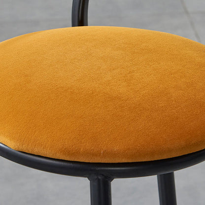 Modern Transitional Round Houndstooth Cushion Metal Bar Stool Arc Backrest Footrest For Dining Room