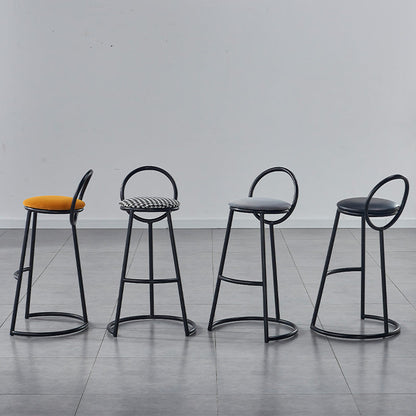 Modern Transitional Round Houndstooth Cushion Metal Bar Stool Arc Backrest Footrest For Dining Room