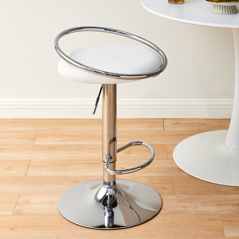 Modern Mid-Century Leather Carbon Steel Height Adjustable Swivel Bar Stool Low Back Footrest For Dining Room