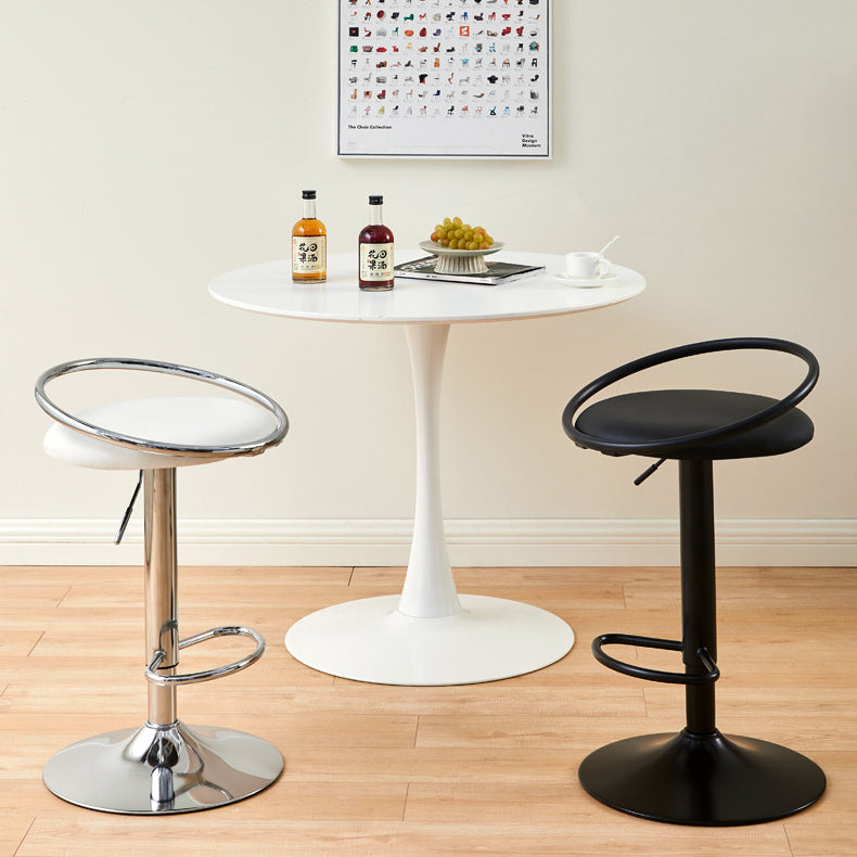 Modern Mid-Century Leather Carbon Steel Height Adjustable Swivel Bar Stool Low Back Footrest For Dining Room