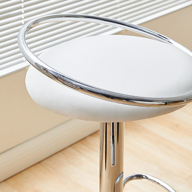 Modern Mid-Century Leather Carbon Steel Height Adjustable Swivel Bar Stool Low Back Footrest For Dining Room