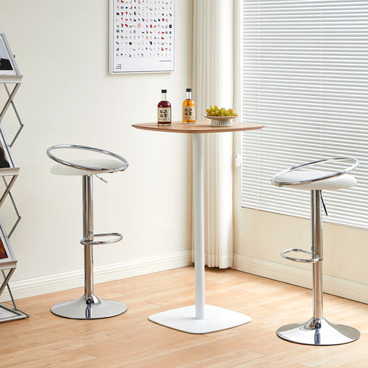 Modern Mid-Century Leather Carbon Steel Height Adjustable Swivel Bar Stool Low Back Footrest For Dining Room