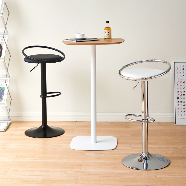 Modern Mid-Century Leather Carbon Steel Height Adjustable Swivel Bar Stool Low Back Footrest For Dining Room