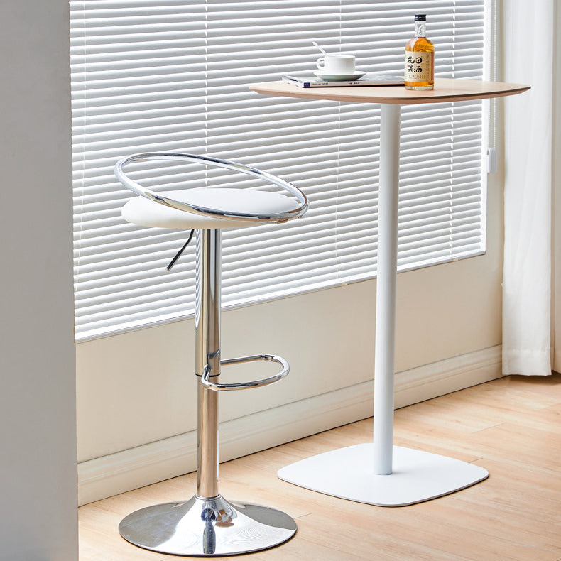 Modern Mid-Century Leather Carbon Steel Height Adjustable Swivel Bar Stool Low Back Footrest For Dining Room