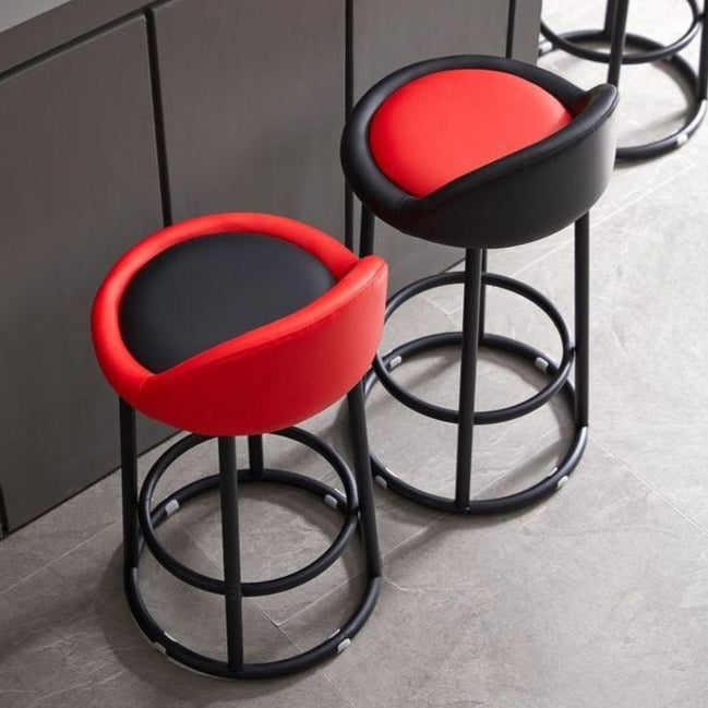 Contemporary Industrial Round PU Leather Reinforced Iron Frame Bar Stool Low Back Footrest For Dining Room