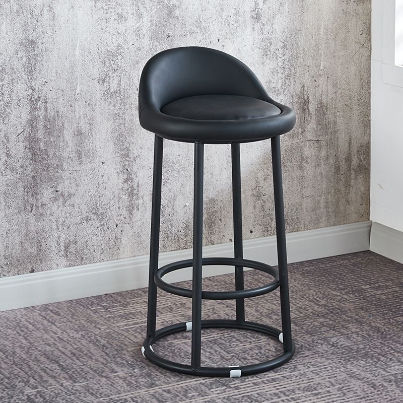 Contemporary Industrial Round PU Leather Reinforced Iron Frame Bar Stool Low Back Footrest For Dining Room