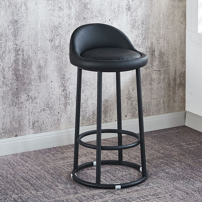 Contemporary Industrial Round PU Leather Reinforced Iron Frame Bar Stool Low Back Footrest For Dining Room