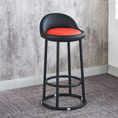 Contemporary Industrial Round PU Leather Reinforced Iron Frame Bar Stool Low Back Footrest For Dining Room