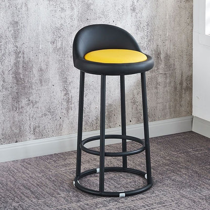 Contemporary Industrial Round PU Leather Reinforced Iron Frame Bar Stool Low Back Footrest For Dining Room