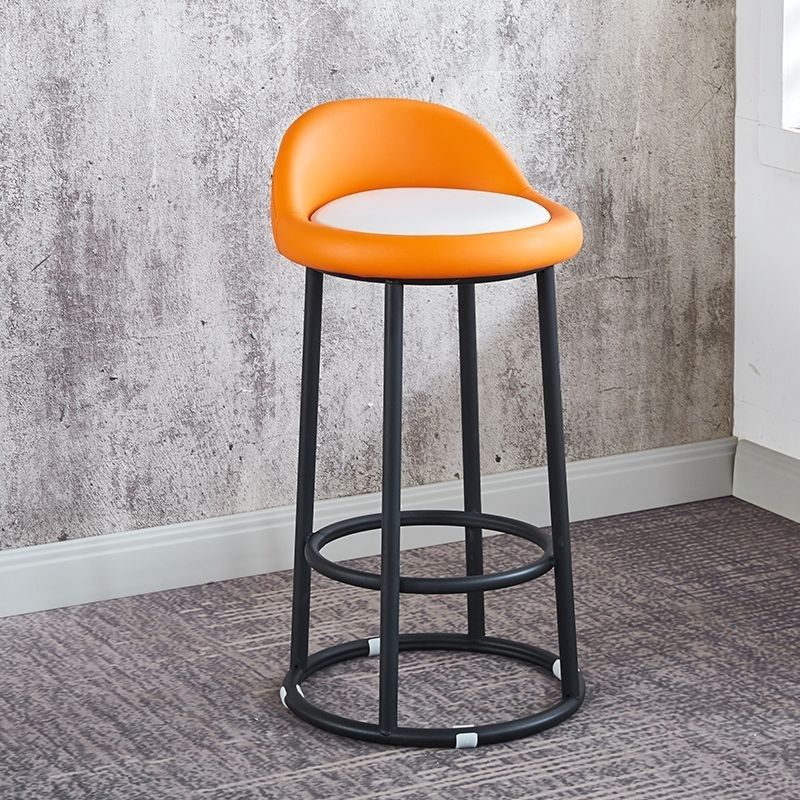 Contemporary Industrial Round PU Leather Reinforced Iron Frame Bar Stool Low Back Footrest For Dining Room