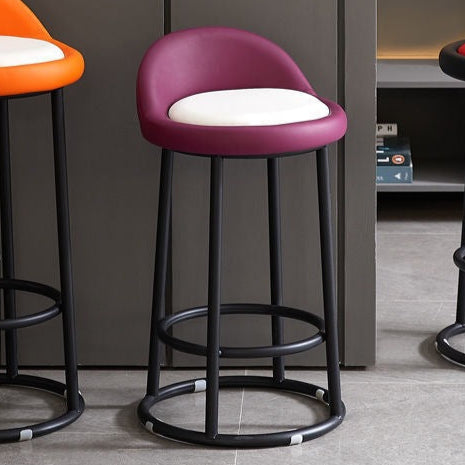 Contemporary Industrial Round PU Leather Reinforced Iron Frame Bar Stool Low Back Footrest For Dining Room