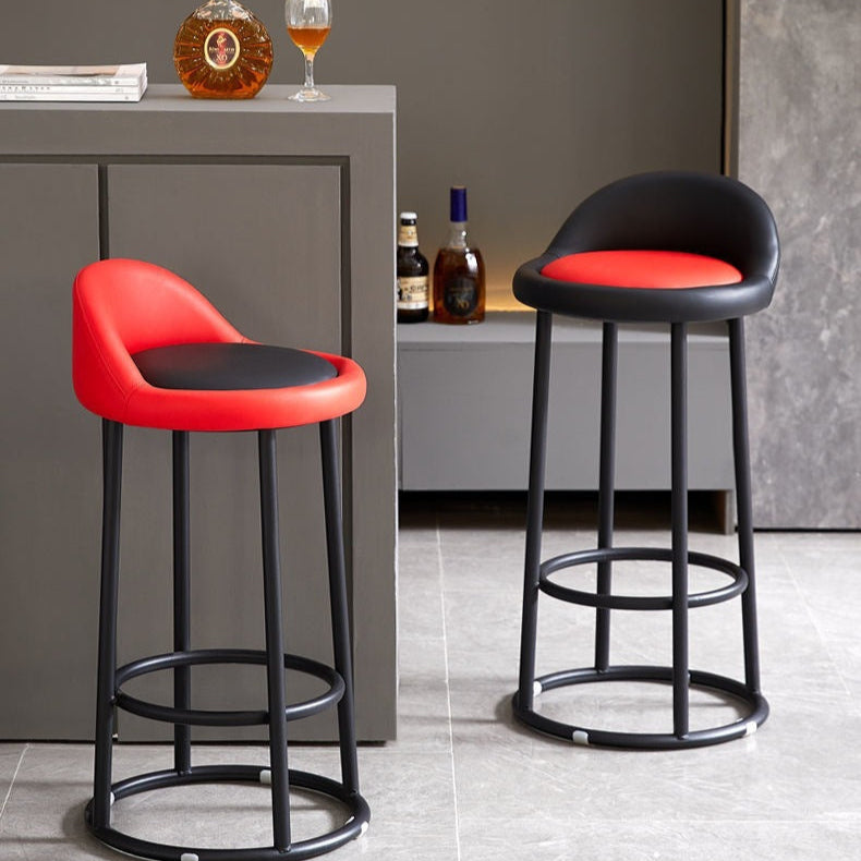 Contemporary Industrial Round PU Leather Reinforced Iron Frame Bar Stool Low Back Footrest For Dining Room