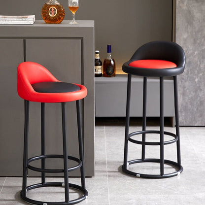 Contemporary Industrial Round PU Leather Reinforced Iron Frame Bar Stool Low Back Footrest For Dining Room
