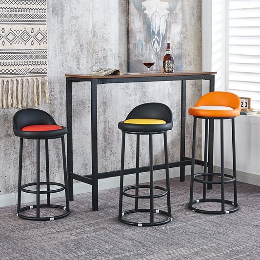 Contemporary Industrial Round PU Leather Reinforced Iron Frame Bar Stool Low Back Footrest For Dining Room