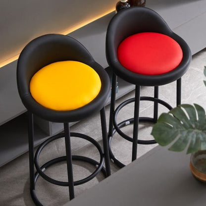 Contemporary Industrial Round PU Leather Reinforced Iron Frame Bar Stool Low Back Footrest For Dining Room