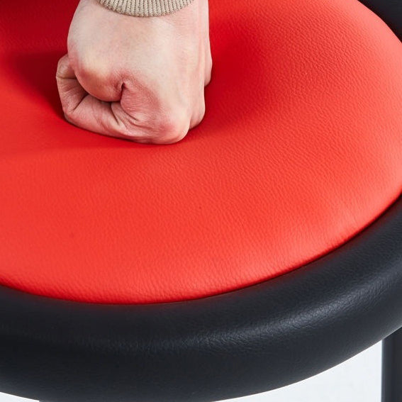 Contemporary Industrial Round PU Leather Reinforced Iron Frame Bar Stool Low Back Footrest For Dining Room