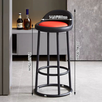 Contemporary Industrial Round PU Leather Reinforced Iron Frame Bar Stool Low Back Footrest For Dining Room