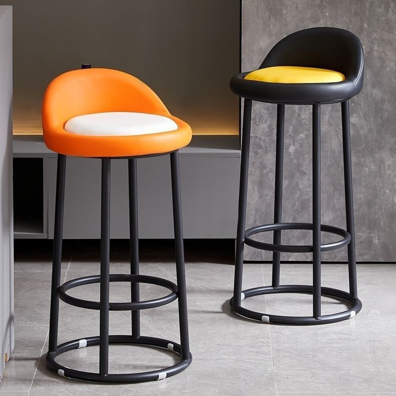 Contemporary Industrial Round PU Leather Reinforced Iron Frame Bar Stool Low Back Footrest For Dining Room
